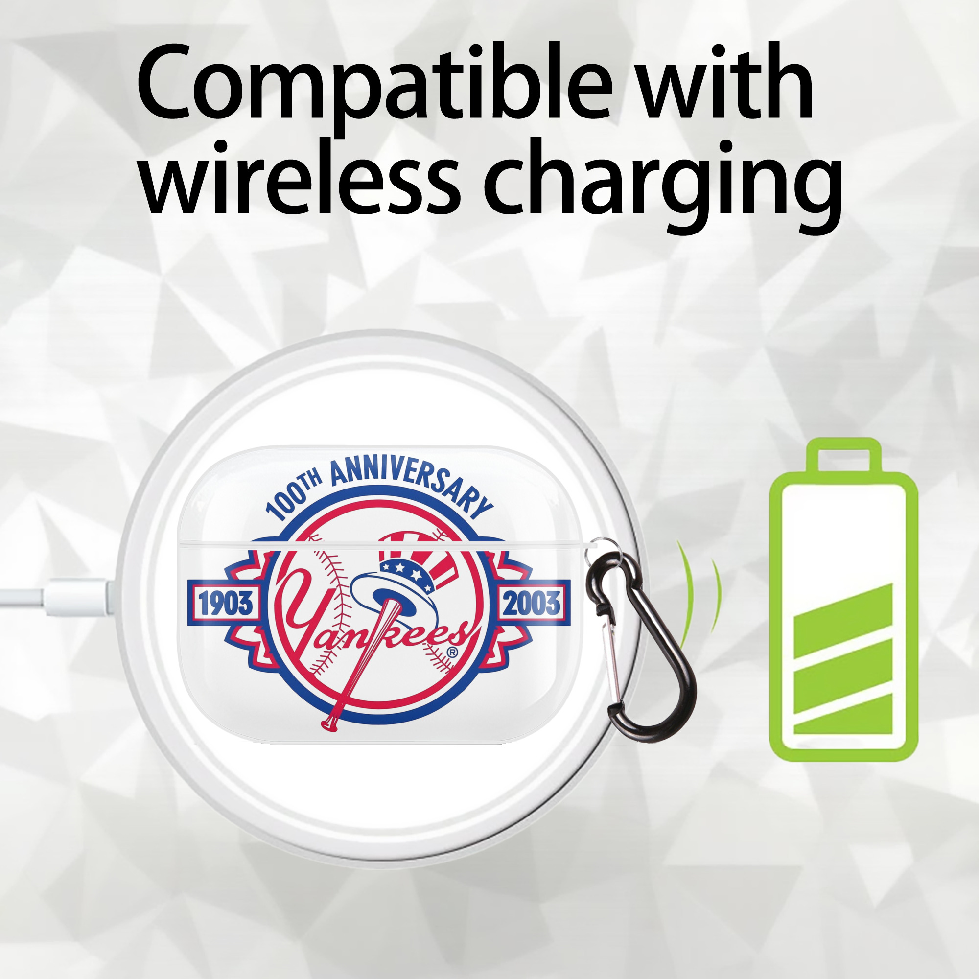 New York Yankees 100th Anniversary 1903-2003 AirPods Pro Hard Case White With Keychain, Durable Flexible PC, Precise Cutouts, Anti-Fingerprint, Yellowing & Scratch Resistant, Full Protection, Washable