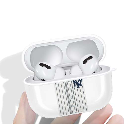 New York Yankees Pinstripe Jersey Background AirPods Pro Hard Case White With Keychain, Durable Flexible PC, Precise Cutouts, Anti-Fingerprint, Yellowing & Scratch Resistant, Full Protection, Washable