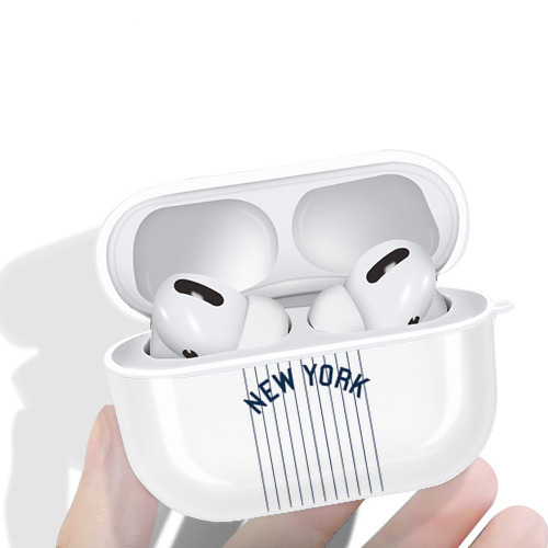 New York Yankees Pinstripe New York AirPods Pro Hard Case White With Keychain, Durable Flexible PC, Precise Cutouts, Anti-Fingerprint, Yellowing & Scratch Resistant, Full Protection, Washable