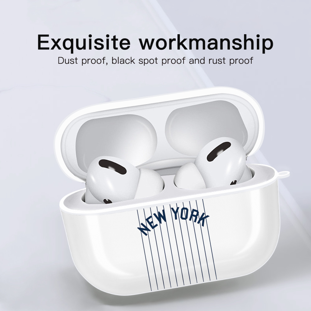 New York Yankees Pinstripe New York AirPods Pro Hard Case White With Keychain, Durable Flexible PC, Precise Cutouts, Anti-Fingerprint, Yellowing & Scratch Resistant, Full Protection, Washable