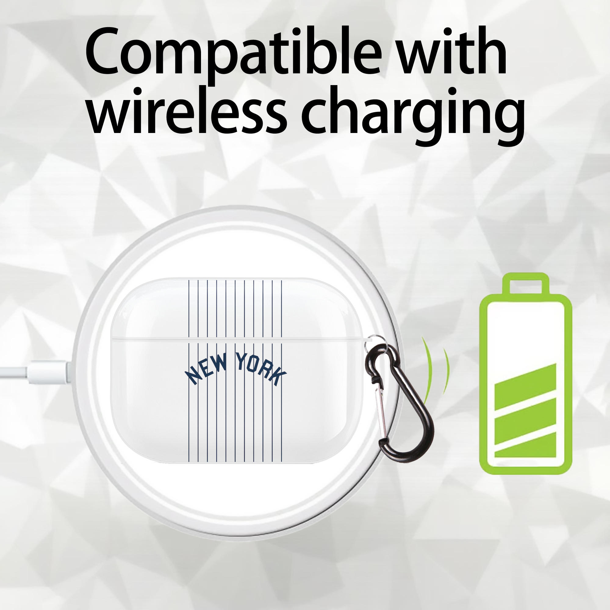 New York Yankees Pinstripe New York AirPods Pro Hard Case White With Keychain, Durable Flexible PC, Precise Cutouts, Anti-Fingerprint, Yellowing & Scratch Resistant, Full Protection, Washable