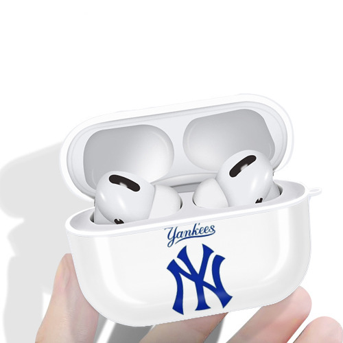 New York Yankees Blue Logo AirPods Pro Hard Case White With Keychain, Durable Flexible PC, Precise Cutouts, Anti-Fingerprint, Yellowing & Scratch Resistant, Full Protection, Washable