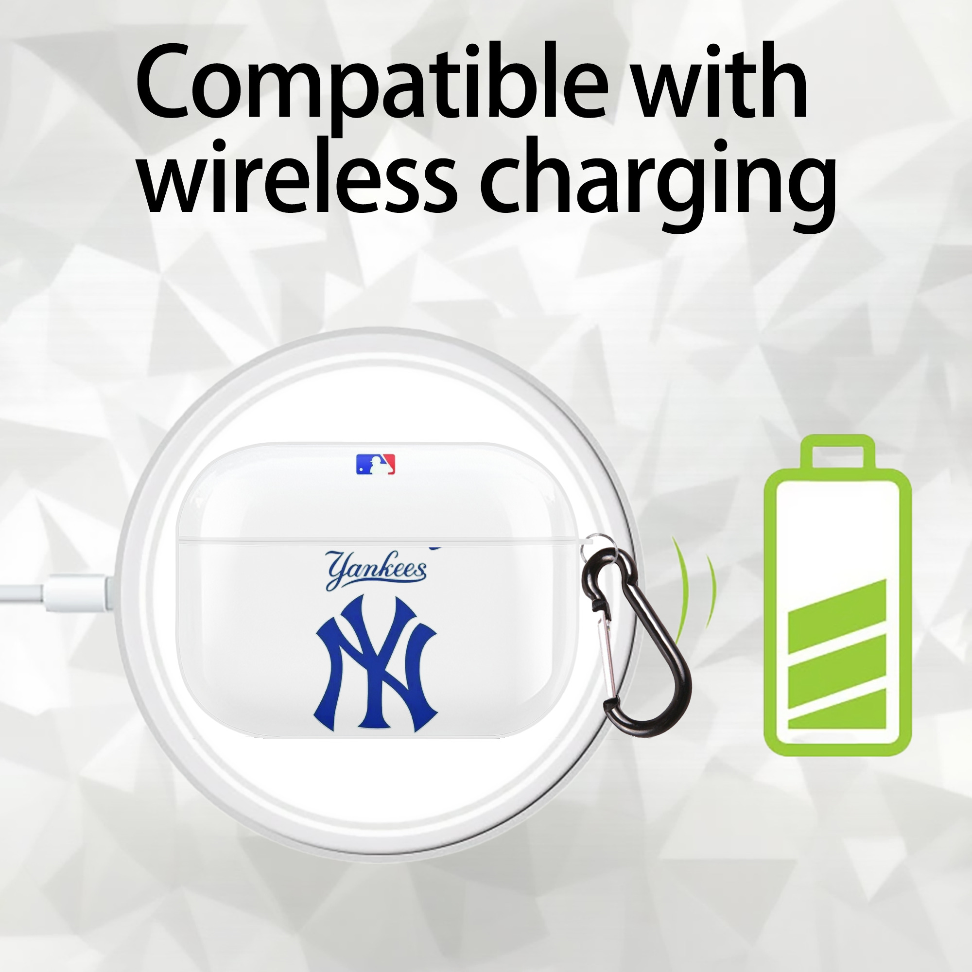 New York Yankees Blue Logo AirPods Pro Hard Case White With Keychain, Durable Flexible PC, Precise Cutouts, Anti-Fingerprint, Yellowing & Scratch Resistant, Full Protection, Washable