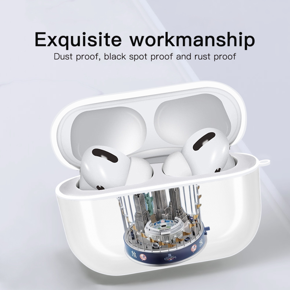 New York Yankees WS Champions Cup AirPods Pro Hard Case White With Keychain, Durable Flexible PC, Precise Cutouts, Anti-Fingerprint, Yellowing & Scratch Resistant, Full Protection, Washable