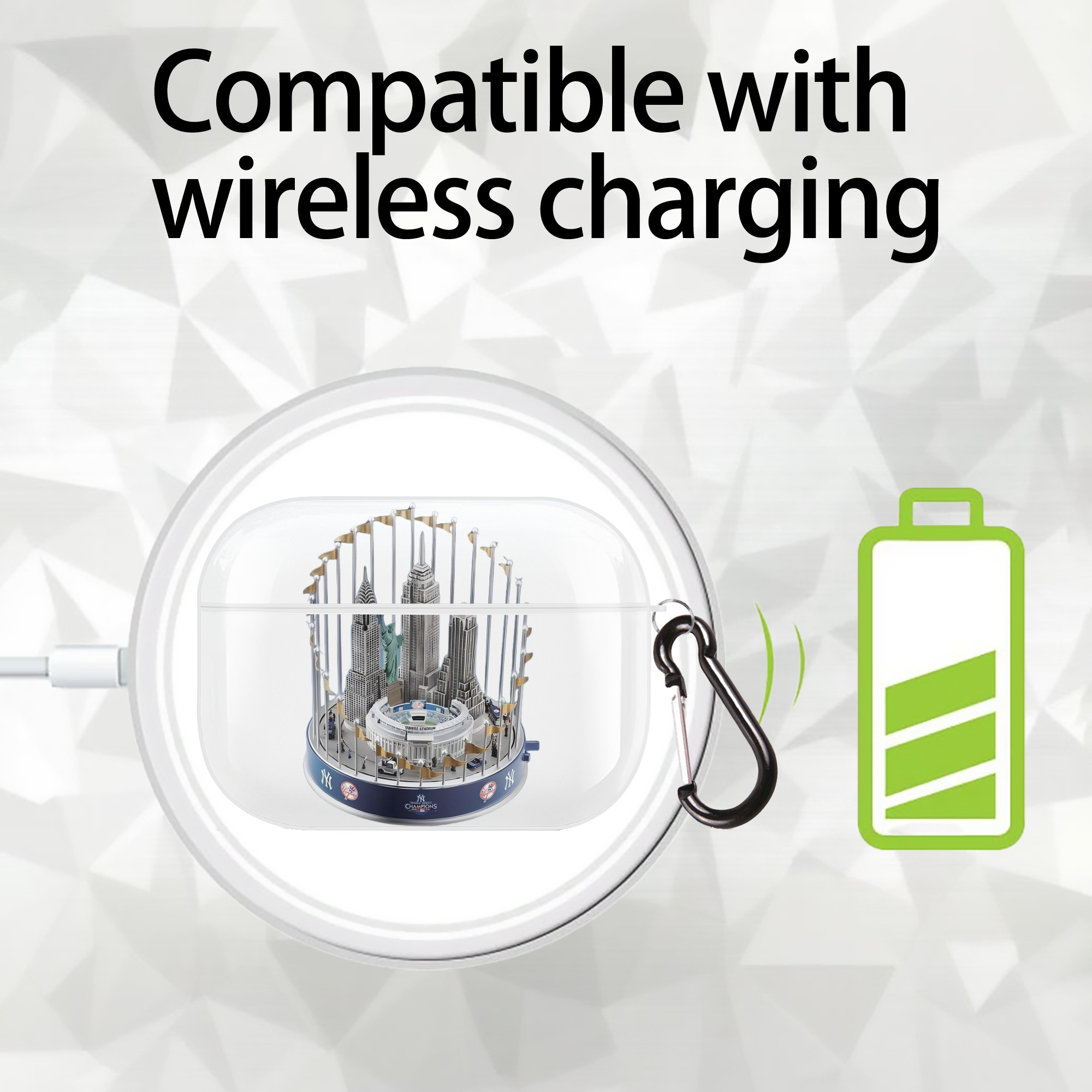 New York Yankees WS Champions Cup AirPods Pro Hard Case White With Keychain, Durable Flexible PC, Precise Cutouts, Anti-Fingerprint, Yellowing & Scratch Resistant, Full Protection, Washable