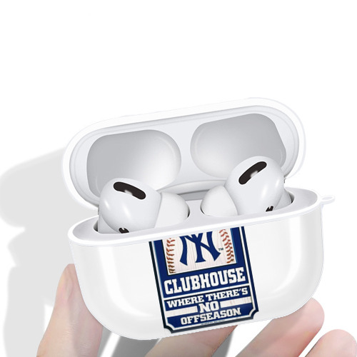 New York Yankees Club House AirPods Pro Hard Case White With Keychain, Durable Flexible PC, Precise Cutouts, Anti-Fingerprint, Yellowing & Scratch Resistant, Full Protection, Washable