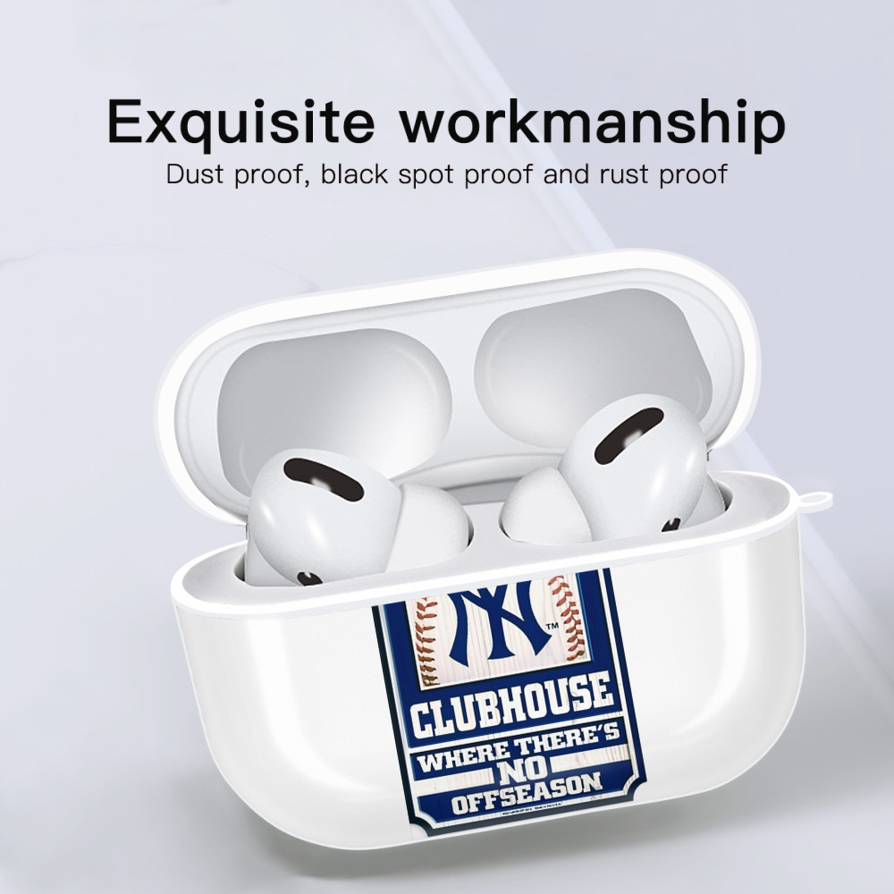 New York Yankees Club House AirPods Pro Hard Case White With Keychain, Durable Flexible PC, Precise Cutouts, Anti-Fingerprint, Yellowing & Scratch Resistant, Full Protection, Washable
