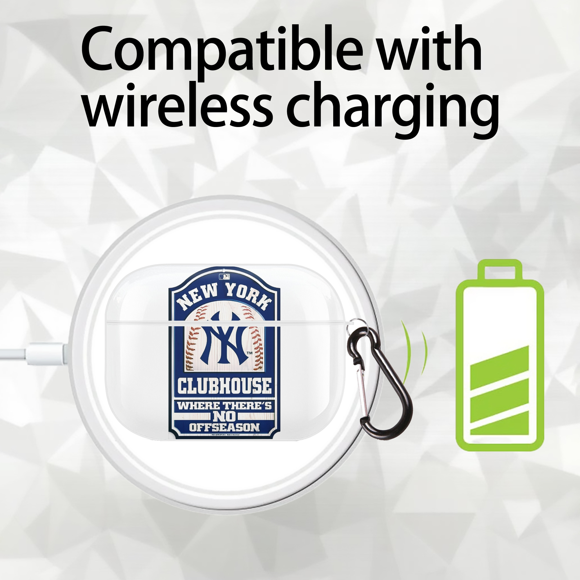 New York Yankees Club House AirPods Pro Hard Case White With Keychain, Durable Flexible PC, Precise Cutouts, Anti-Fingerprint, Yellowing & Scratch Resistant, Full Protection, Washable