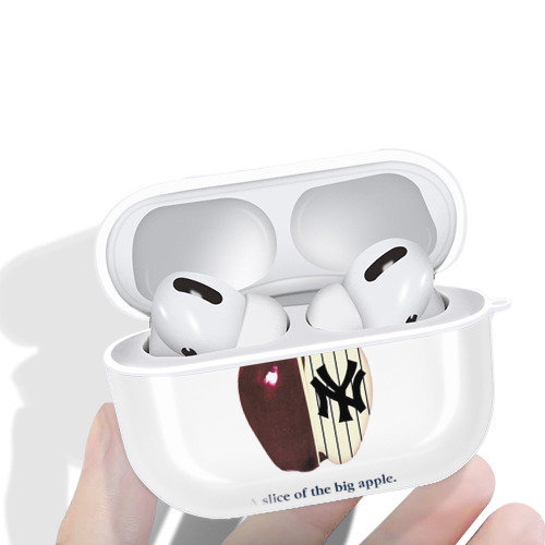 New York Yankees A Slice of The Big Apple AirPods Pro Hard Case White With Keychain, Durable Flexible PC, Precise Cutouts, Anti-Fingerprint, Yellowing & Scratch Resistant, Full Protection, Washable