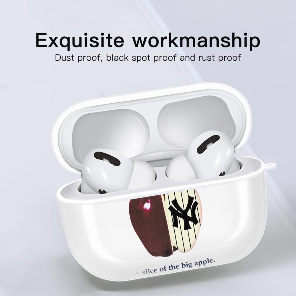 New York Yankees A Slice of The Big Apple AirPods Pro Hard Case White With Keychain, Durable Flexible PC, Precise Cutouts, Anti-Fingerprint, Yellowing & Scratch Resistant, Full Protection, Washable