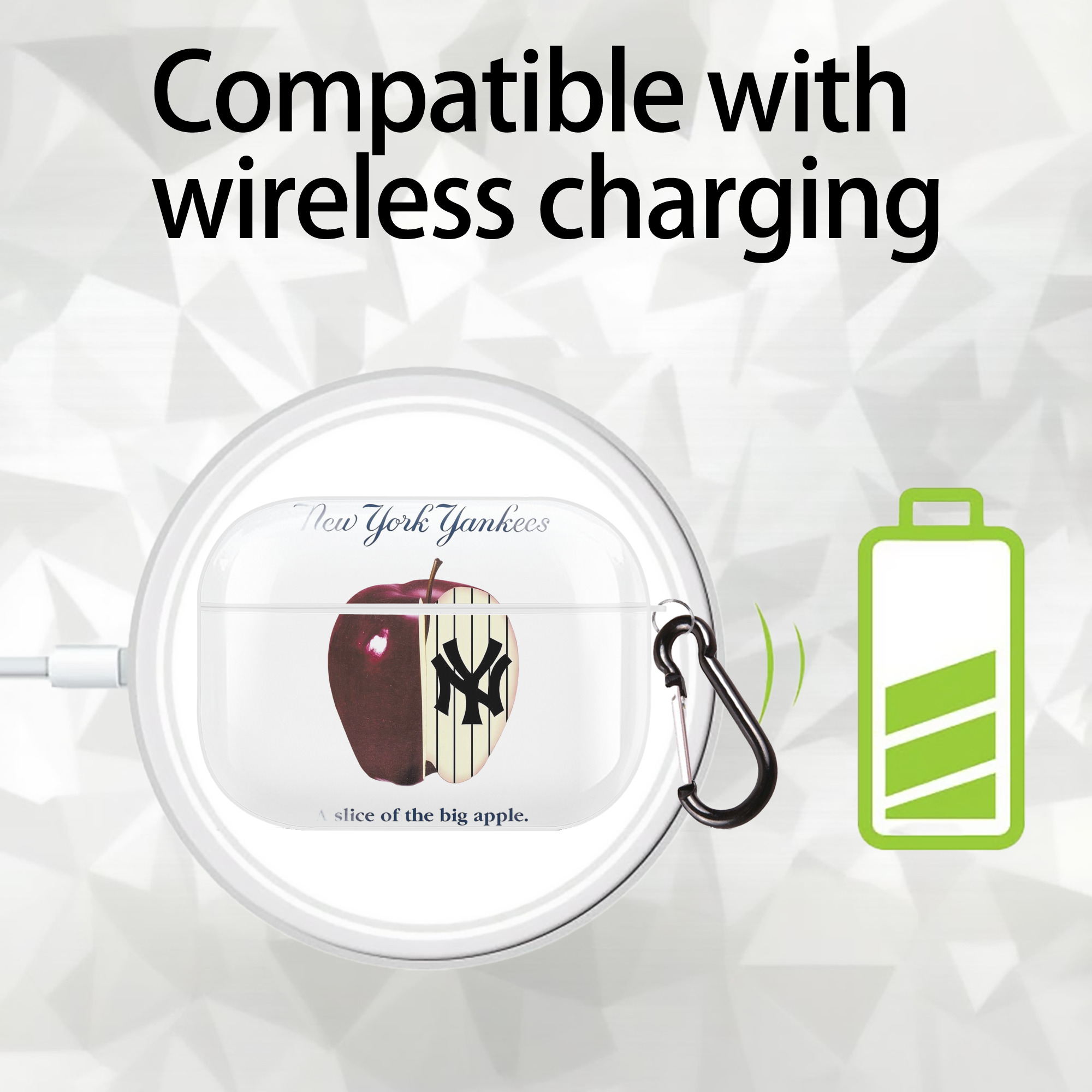 New York Yankees A Slice of The Big Apple AirPods Pro Hard Case White With Keychain, Durable Flexible PC, Precise Cutouts, Anti-Fingerprint, Yellowing & Scratch Resistant, Full Protection, Washable