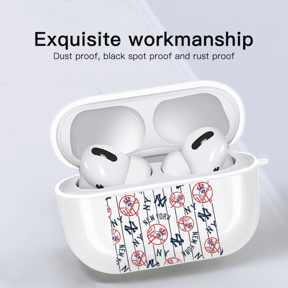 New York Yankees 78 AirPods Pro Hard Case White With Keychain, Durable Flexible PC, Precise Cutouts, Anti-Fingerprint, Yellowing & Scratch Resistant, Full Protection, Washable