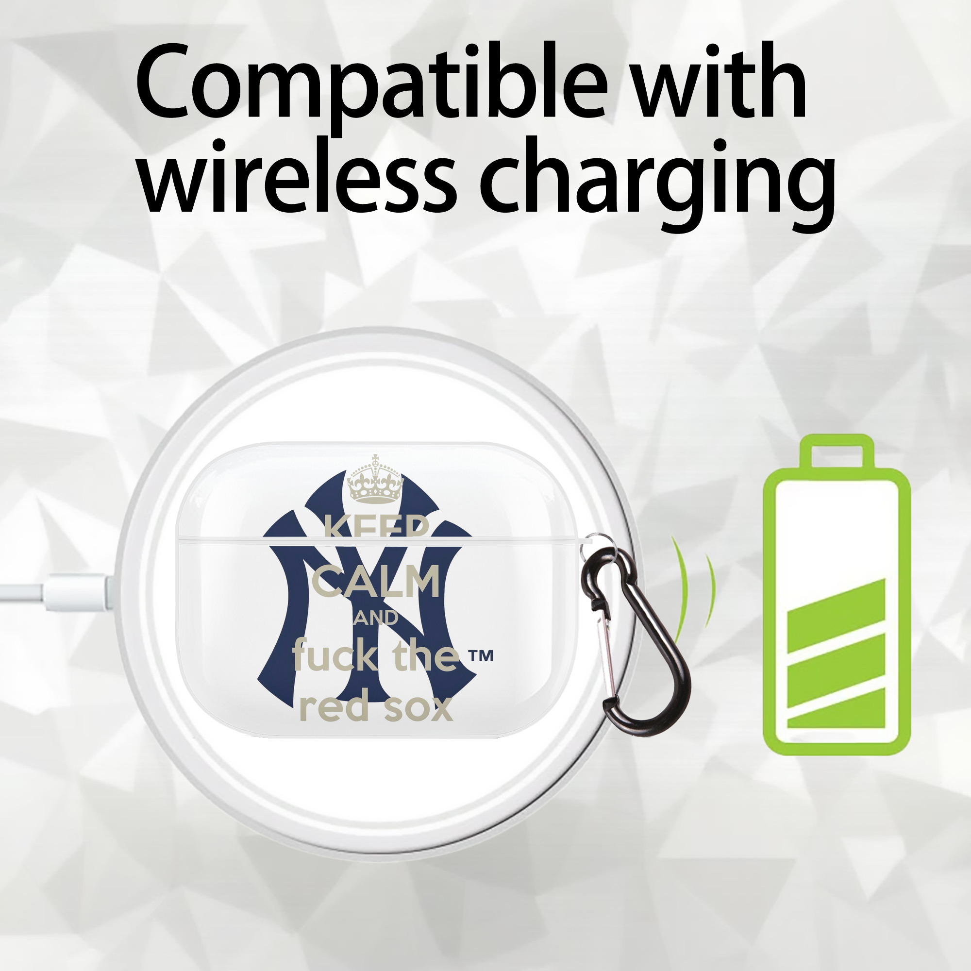 New York Yankees Keep Calm and Fuck The Red Sox AirPods Pro Hard Case White With Keychain, Durable Flexible PC, Precise Cutouts, Anti-Fingerprint, Yellowing & Scratch Resistant, Full Protection, Washable