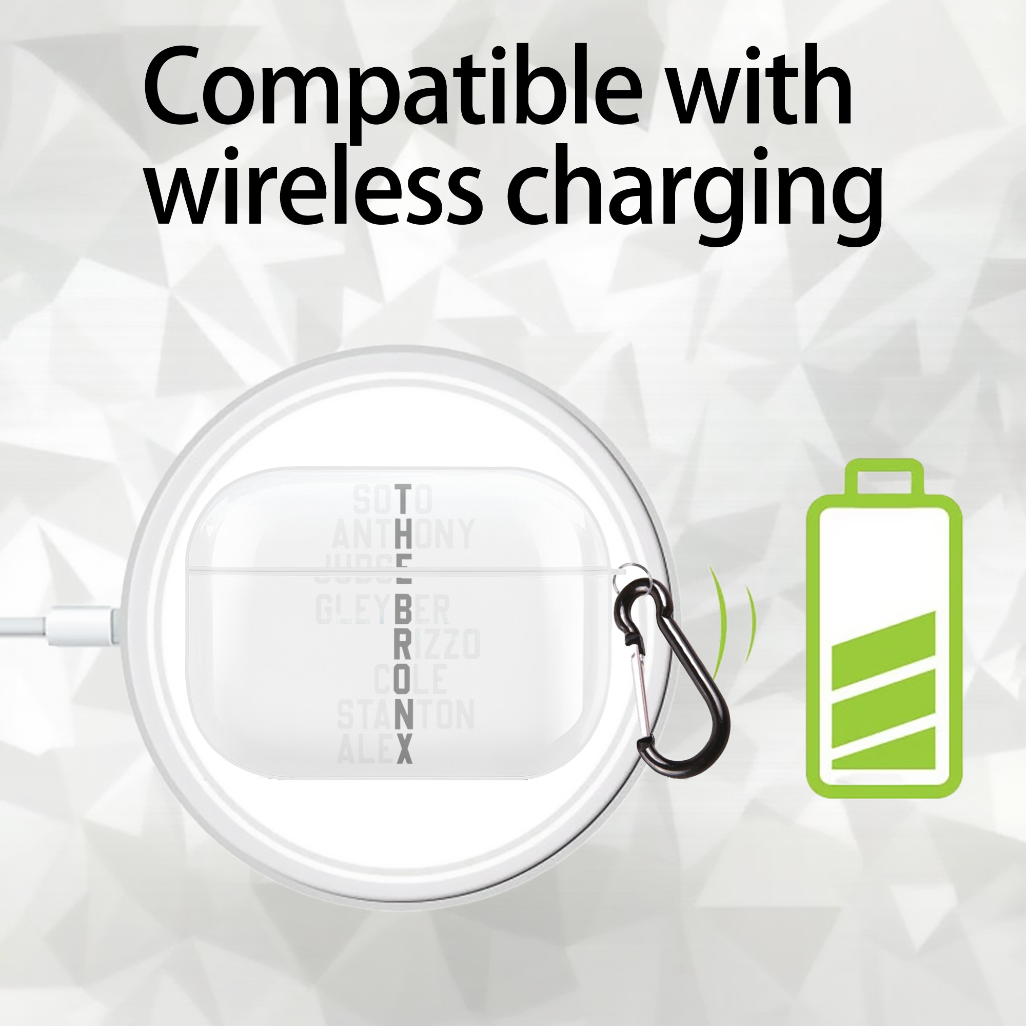 New York Yankees The Bronx Player Name AirPods Pro Hard Case White With Keychain, Durable Flexible PC, Precise Cutouts, Anti-Fingerprint, Yellowing & Scratch Resistant, Full Protection, Washable