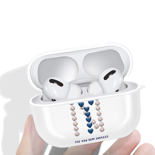 New York Yankees All Rise Love Baseball AirPods Pro Hard Case White With Keychain, Durable Flexible PC, Precise Cutouts, Anti-Fingerprint, Yellowing & Scratch Resistant, Full Protection, Washable