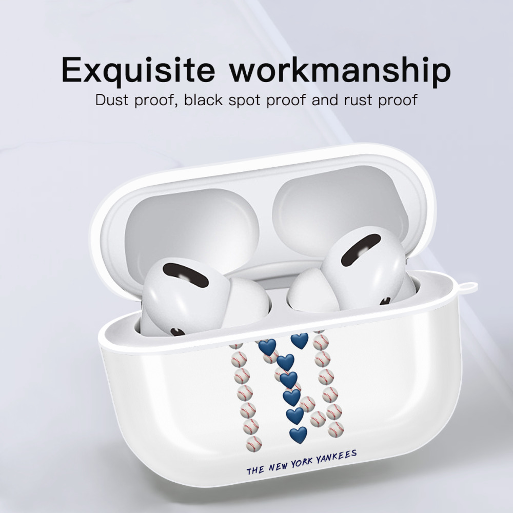 New York Yankees All Rise Love Baseball AirPods Pro Hard Case White With Keychain, Durable Flexible PC, Precise Cutouts, Anti-Fingerprint, Yellowing & Scratch Resistant, Full Protection, Washable
