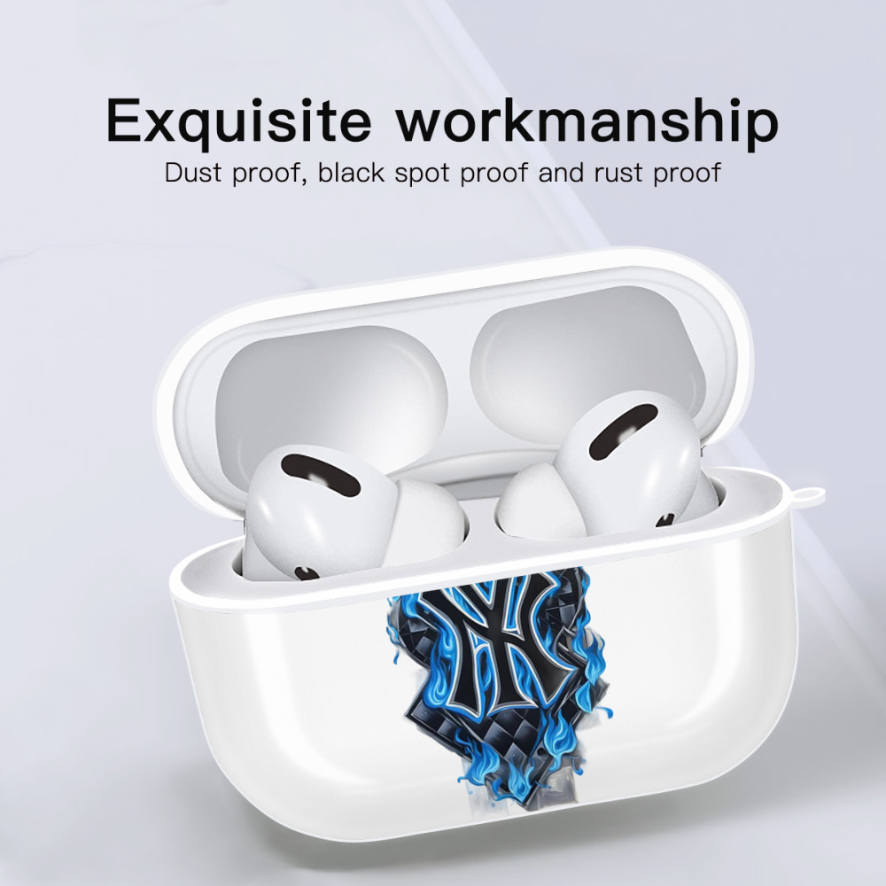 New York Yankees 285 AirPods Pro Hard Case White With Keychain, Durable Flexible PC, Precise Cutouts, Anti-Fingerprint, Yellowing & Scratch Resistant, Full Protection, Washable