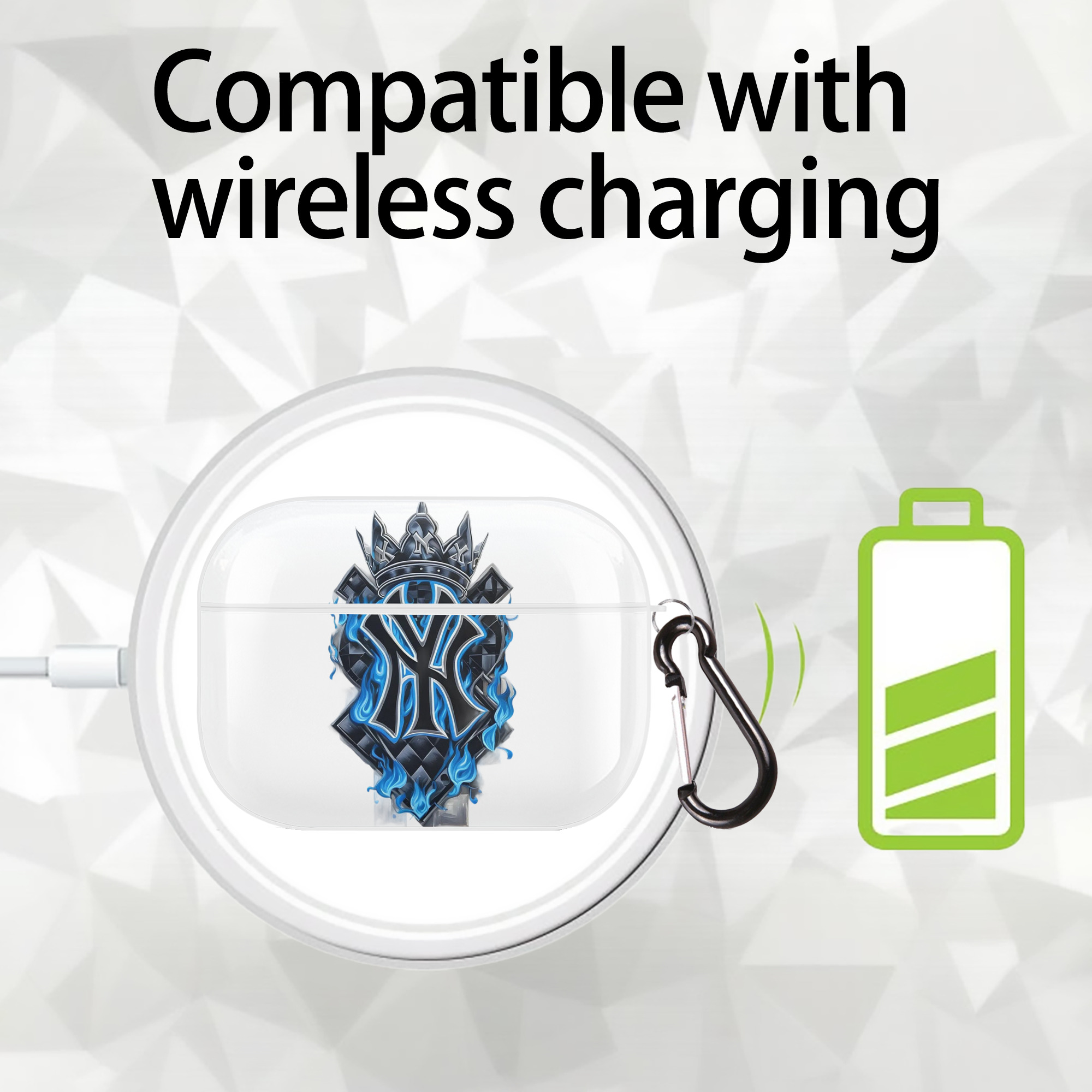 New York Yankees 285 AirPods Pro Hard Case White With Keychain, Durable Flexible PC, Precise Cutouts, Anti-Fingerprint, Yellowing & Scratch Resistant, Full Protection, Washable