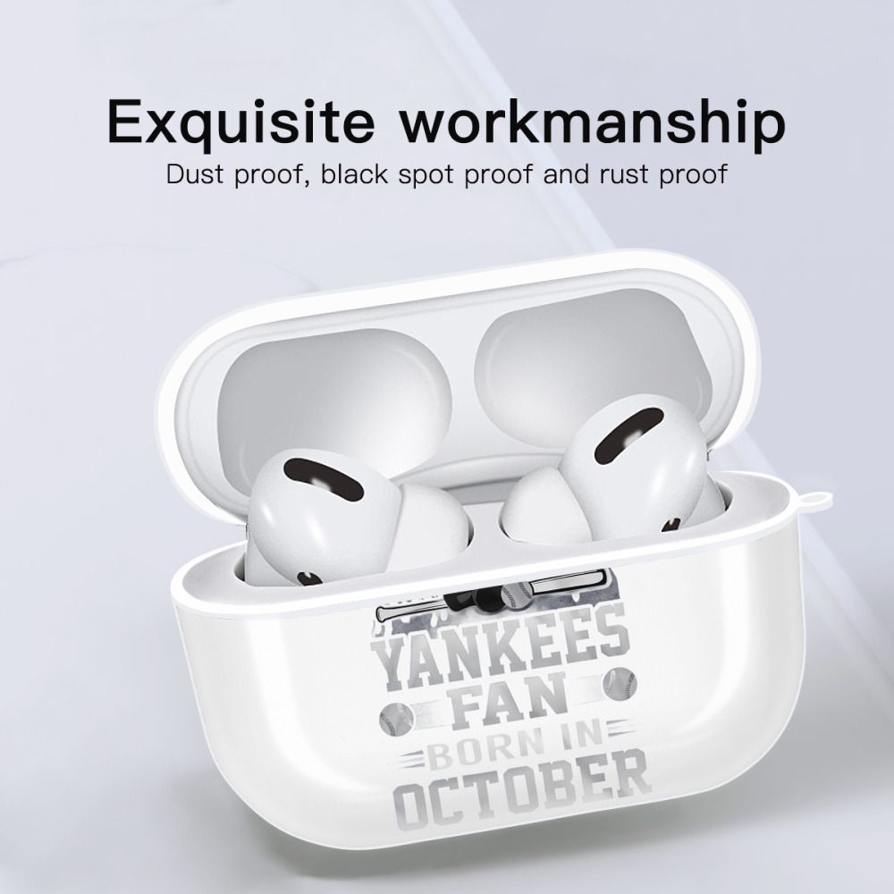 New York Yankees Never Underestimate A Yankees Fan Born in October AirPods Pro Hard Case White With Keychain, Durable Flexible PC, Precise Cutouts, Anti-Fingerprint, Yellowing & Scratch Resistant, Full Protection, Washable