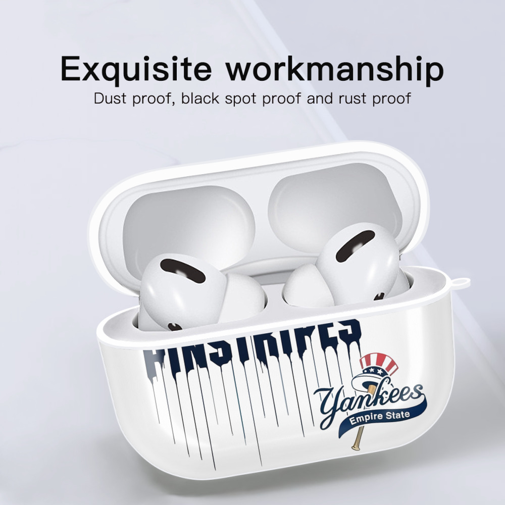 New York Yankees I Bleed Pinstripes AirPods Pro Hard Case White With Keychain, Durable Flexible PC, Precise Cutouts, Anti-Fingerprint, Yellowing & Scratch Resistant, Full Protection, Washable