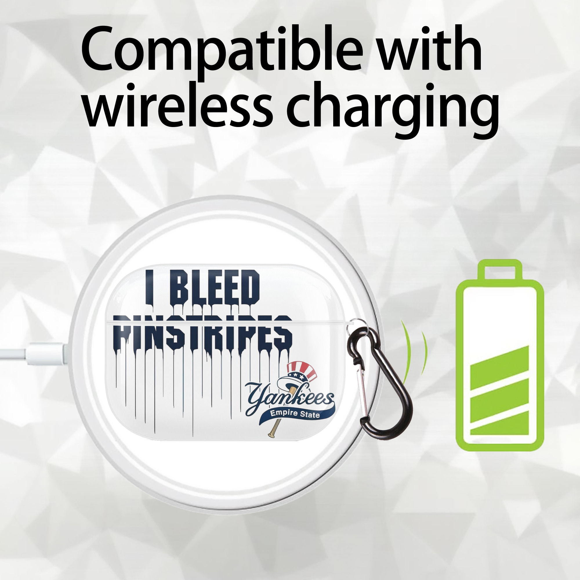 New York Yankees I Bleed Pinstripes AirPods Pro Hard Case White With Keychain, Durable Flexible PC, Precise Cutouts, Anti-Fingerprint, Yellowing & Scratch Resistant, Full Protection, Washable