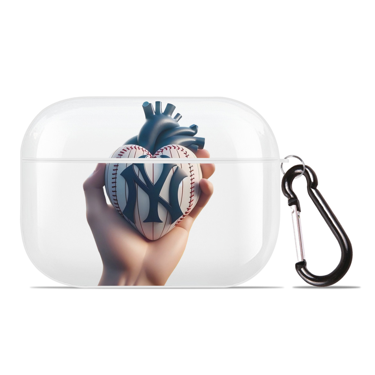 New York Yankees Heart AirPods Pro Hard Case White With Keychain, Durable Flexible PC, Precise Cutouts, Anti-Fingerprint, Yellowing & Scratch Resistant, Full Protection, Washable