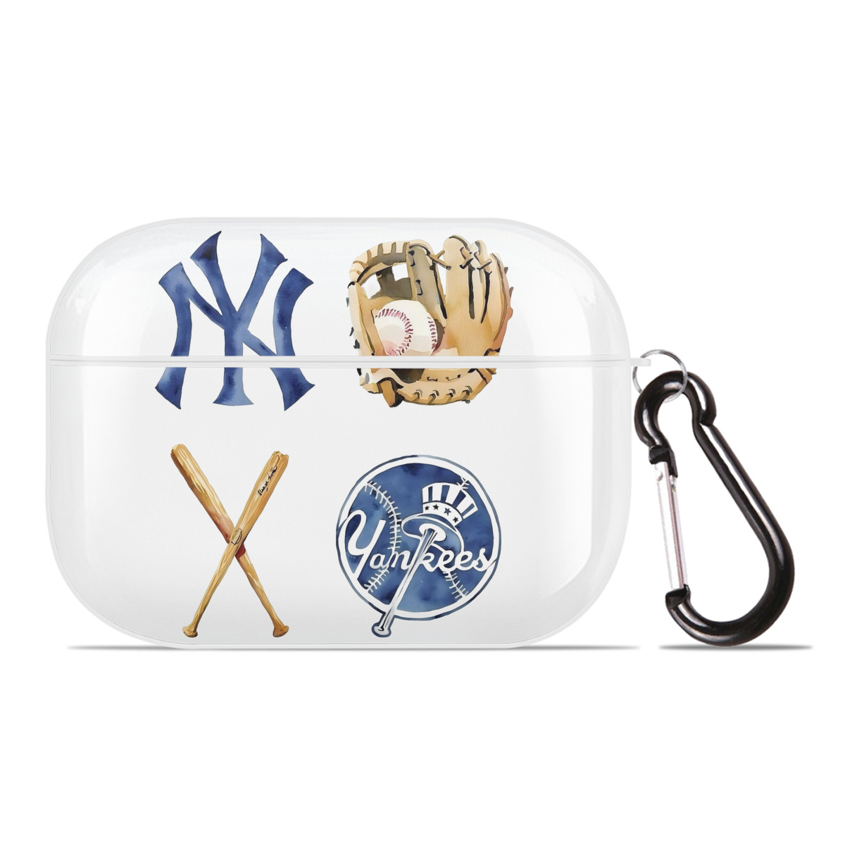 New York Yankees Baseball AirPods Pro Hard Case White With Keychain, Durable Flexible PC, Precise Cutouts, Anti-Fingerprint, Yellowing & Scratch Resistant, Full Protection, Washable