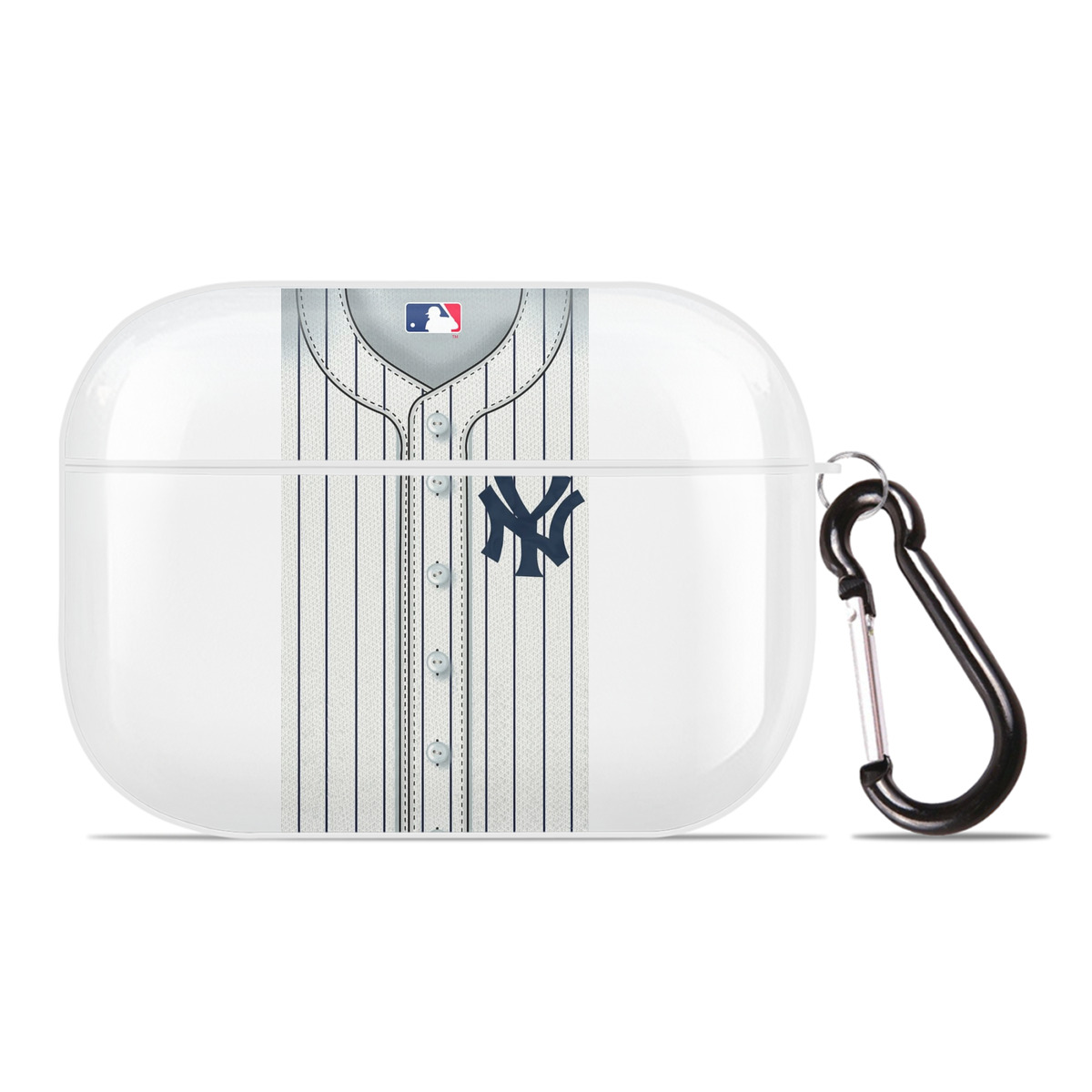 New York Yankees Pinstripe Jersey Background AirPods Pro Hard Case White With Keychain, Durable Flexible PC, Precise Cutouts, Anti-Fingerprint, Yellowing & Scratch Resistant, Full Protection, Washable