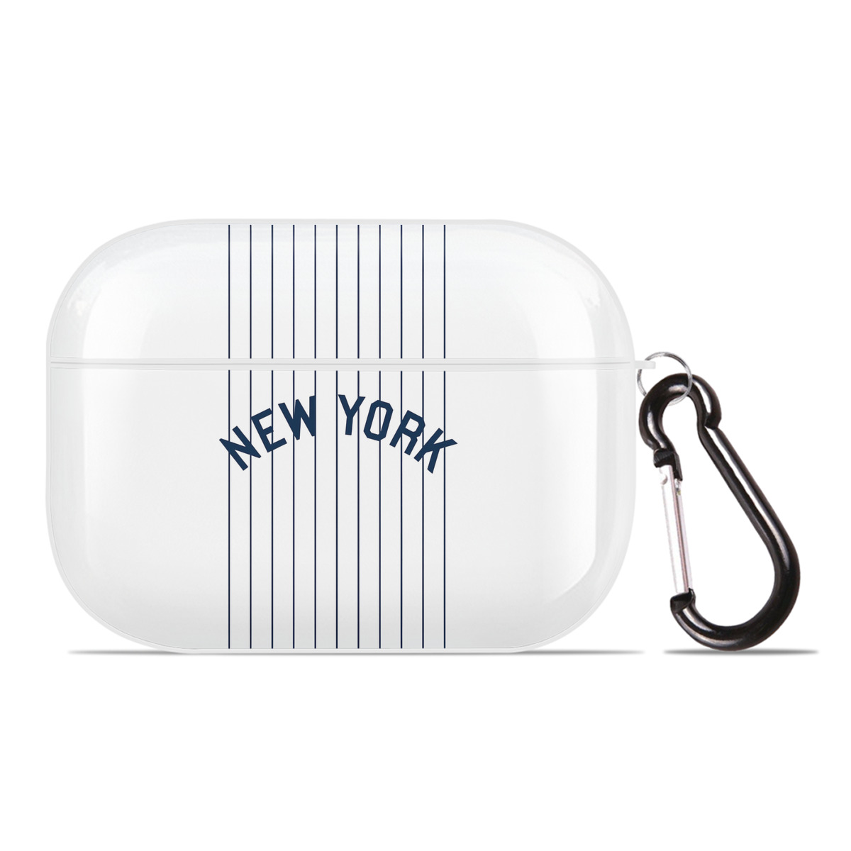 New York Yankees Pinstripe New York AirPods Pro Hard Case White With Keychain, Durable Flexible PC, Precise Cutouts, Anti-Fingerprint, Yellowing & Scratch Resistant, Full Protection, Washable