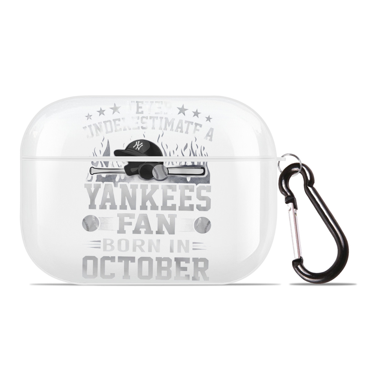 New York Yankees Never Underestimate A Yankees Fan Born in October AirPods Pro Hard Case White With Keychain, Durable Flexible PC, Precise Cutouts, Anti-Fingerprint, Yellowing & Scratch Resistant, Full Protection, Washable