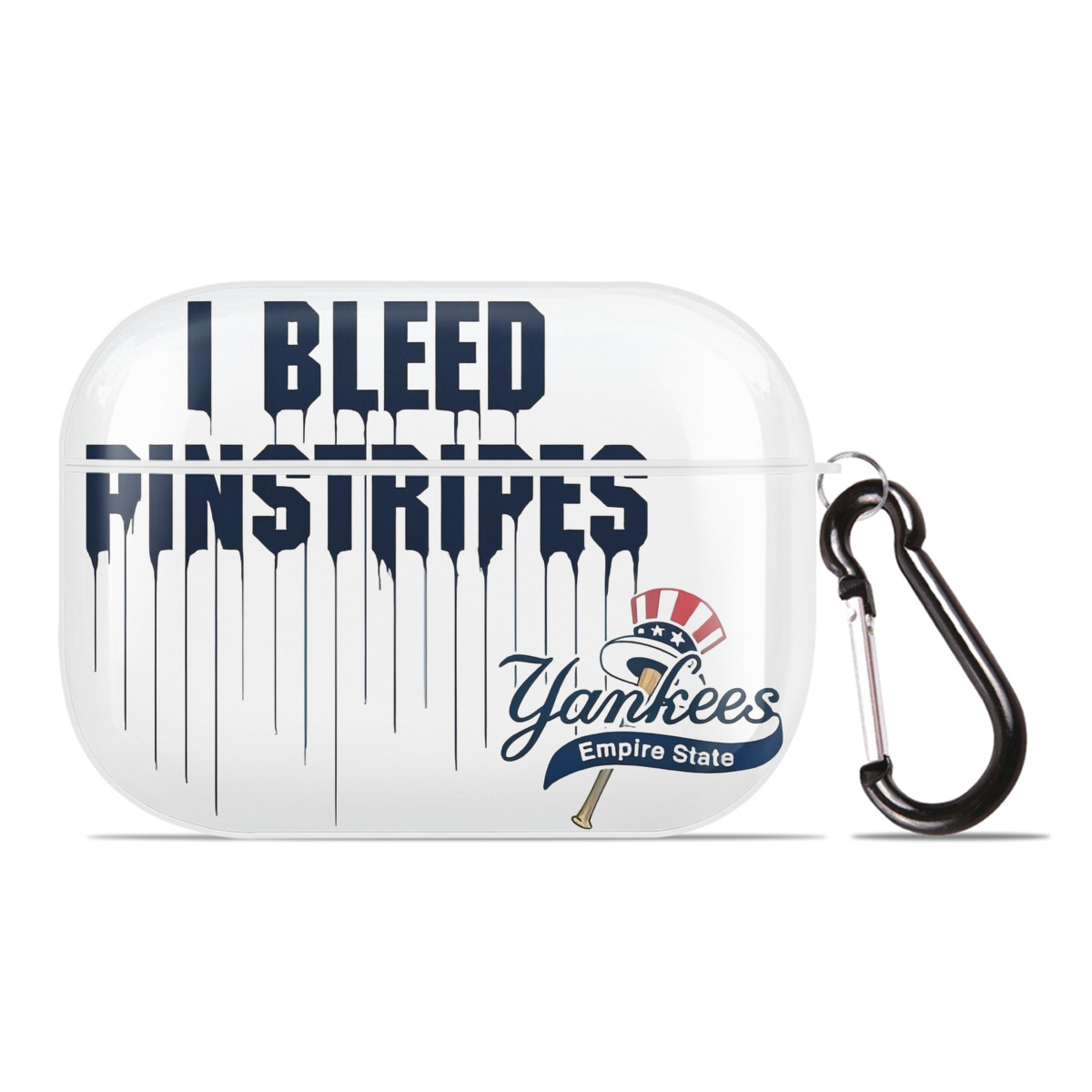 New York Yankees I Bleed Pinstripes AirPods Pro Hard Case White With Keychain, Durable Flexible PC, Precise Cutouts, Anti-Fingerprint, Yellowing & Scratch Resistant, Full Protection, Washable