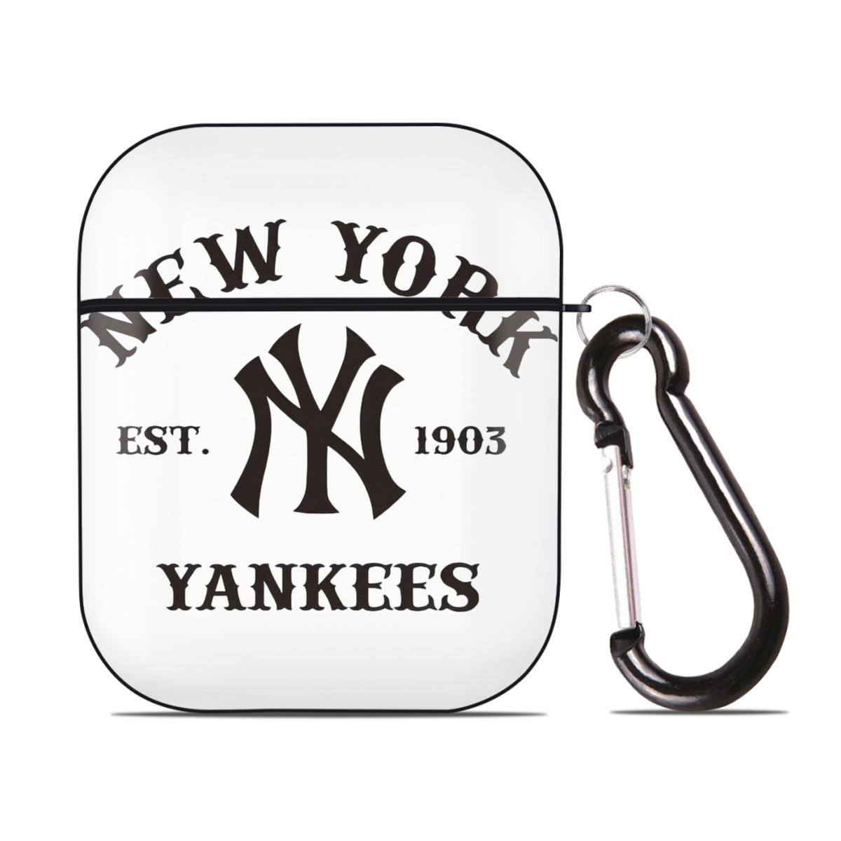 New York Yankees EST 1903 AirPods 2 Case Hard Shell Black, Flexible PC Material, Precise Cutouts, Full Protection, Anti-Fingerprint, Washable, Includes Keychain – Durable & Slim Design