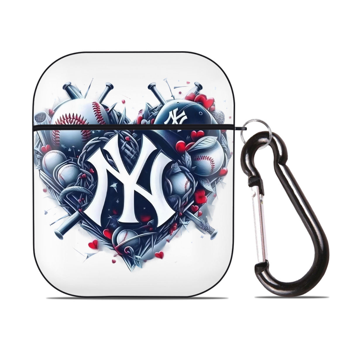 New York Yankees Heart AirPods 2 Case Hard Shell Black, Flexible PC Material, Precise Cutouts, Full Protection, Anti-Fingerprint, Washable, Includes Keychain – Durable & Slim Design