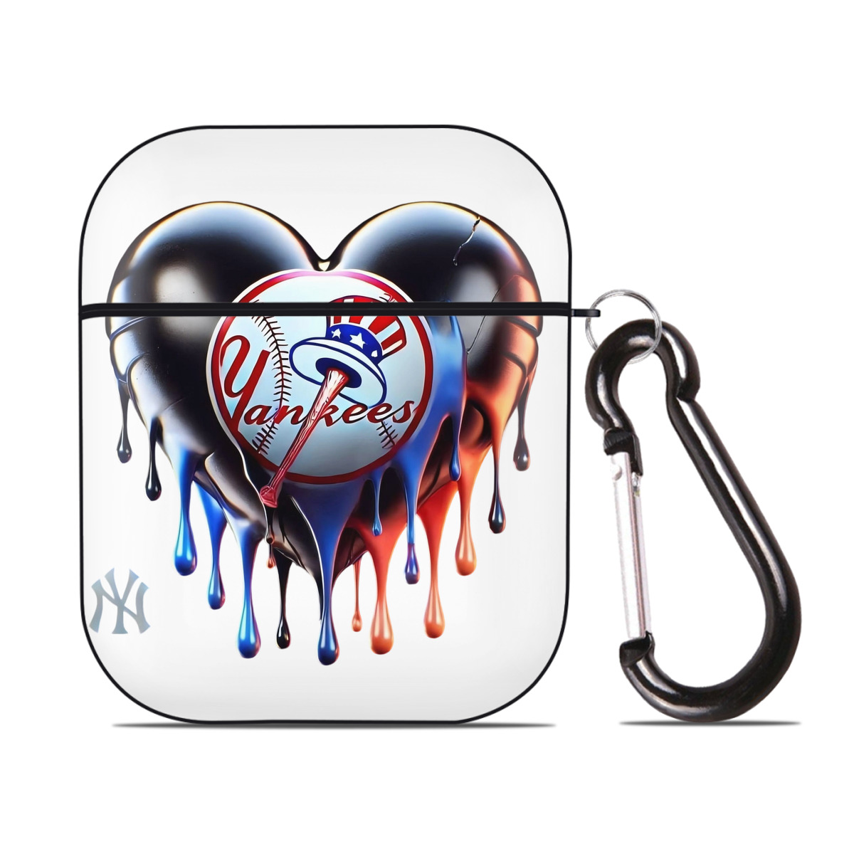 New York Yankees Heart AirPods 2 Case Hard Shell Black, Flexible PC Material, Precise Cutouts, Full Protection, Anti-Fingerprint, Washable, Includes Keychain – Durable & Slim Design