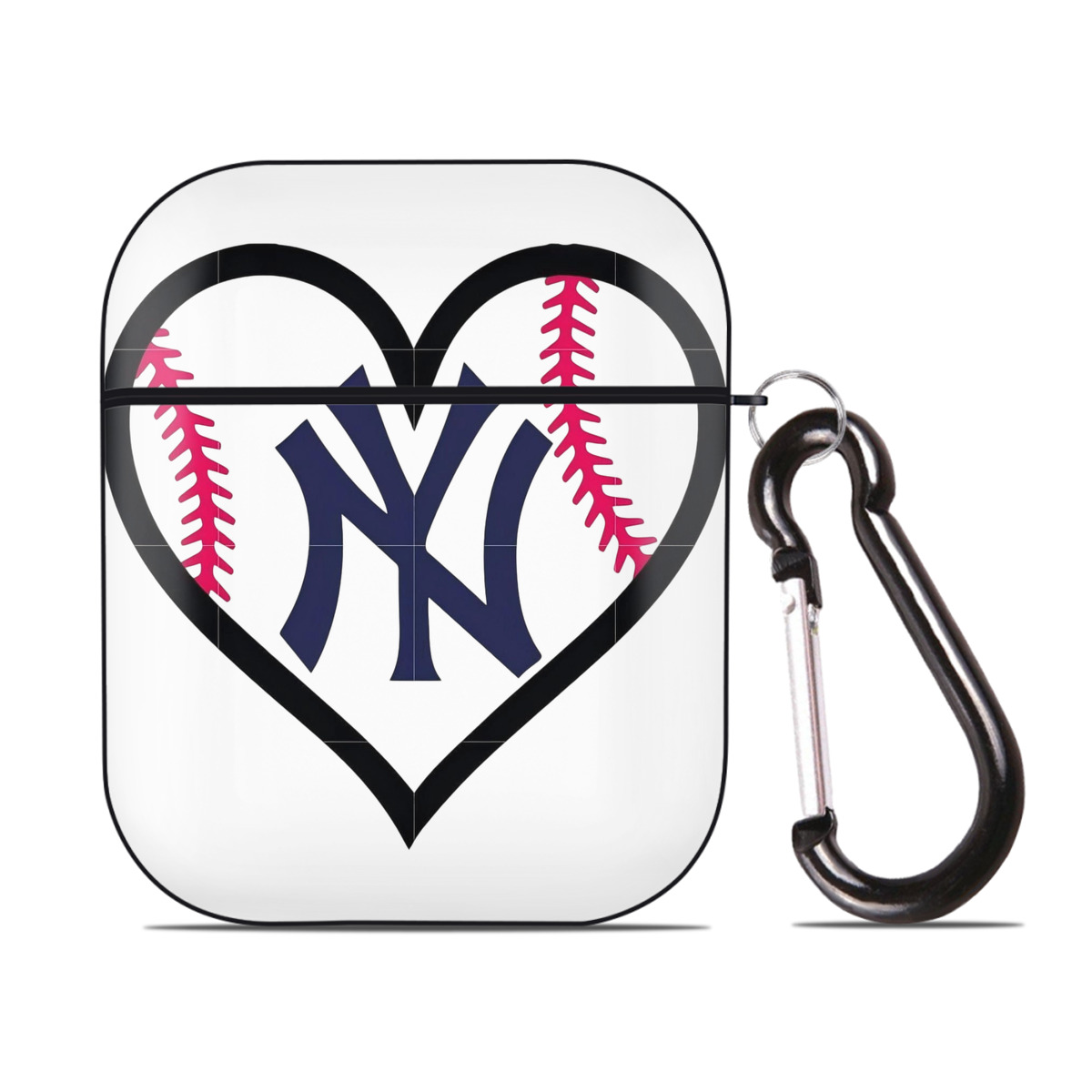 New York Yankees Heart AirPods 2 Case Hard Shell Black, Flexible PC Material, Precise Cutouts, Full Protection, Anti-Fingerprint, Washable, Includes Keychain – Durable & Slim Design