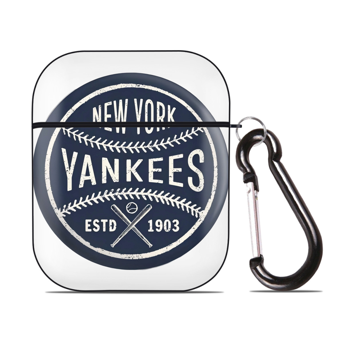 New York Yankees Estd 1903 AirPods 2 Case Hard Shell Black, Flexible PC Material, Precise Cutouts, Full Protection, Anti-Fingerprint, Washable, Includes Keychain – Durable & Slim Design