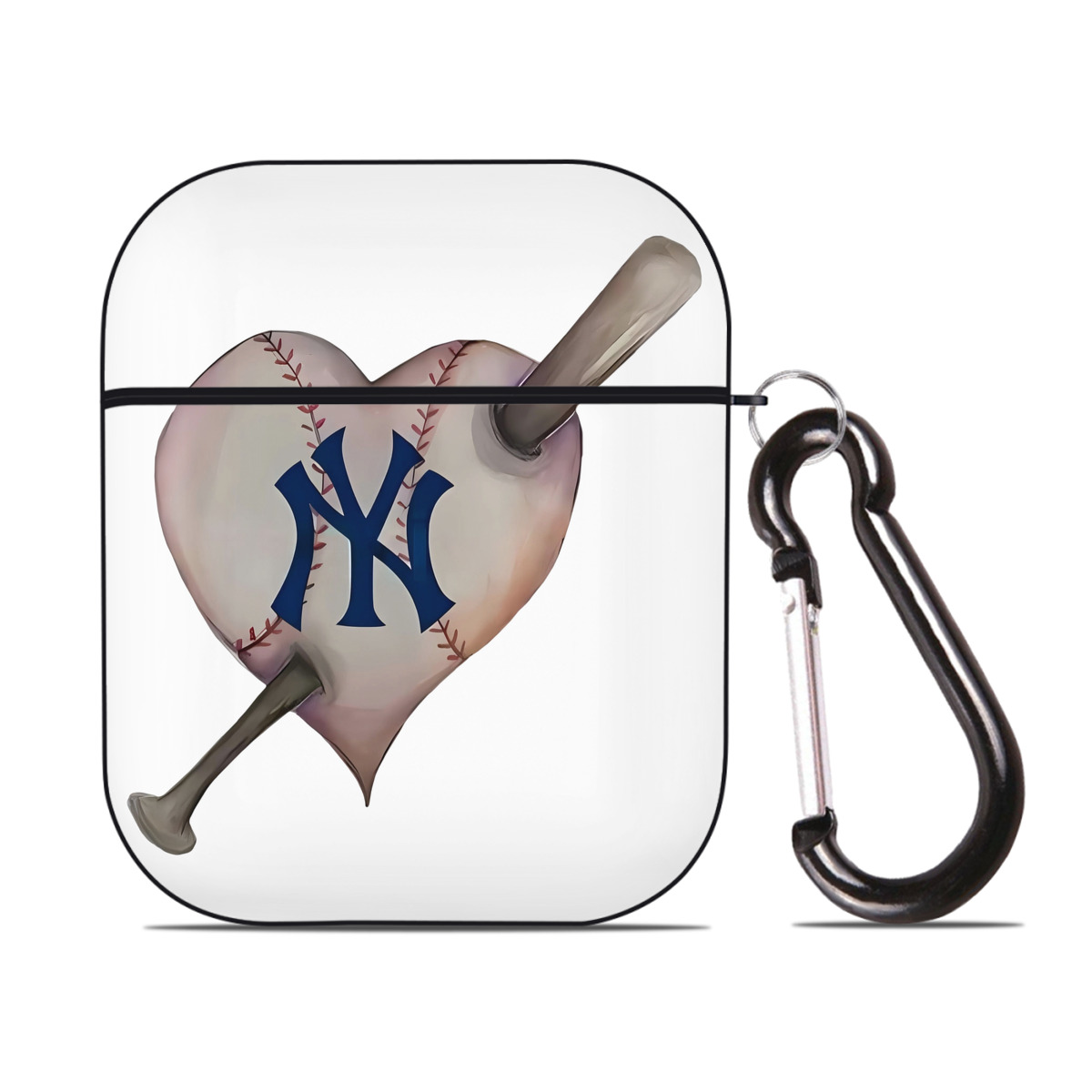 New York Yankees Heart AirPods 2 Case Hard Shell Black, Flexible PC Material, Precise Cutouts, Full Protection, Anti-Fingerprint, Washable, Includes Keychain – Durable & Slim Design