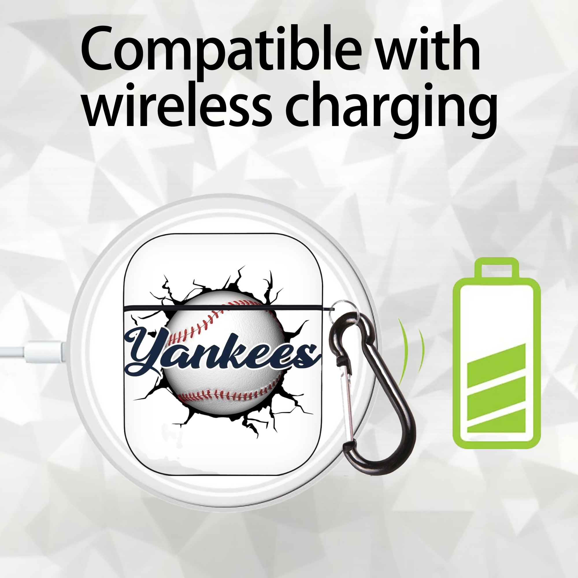 Yankees Baseball Wall And Art AirPods 2 Case Hard Shell Black, Flexible PC Material, Precise Cutouts, Full Protection, Anti-Fingerprint, Washable, Includes Keychain – Durable & Slim Design