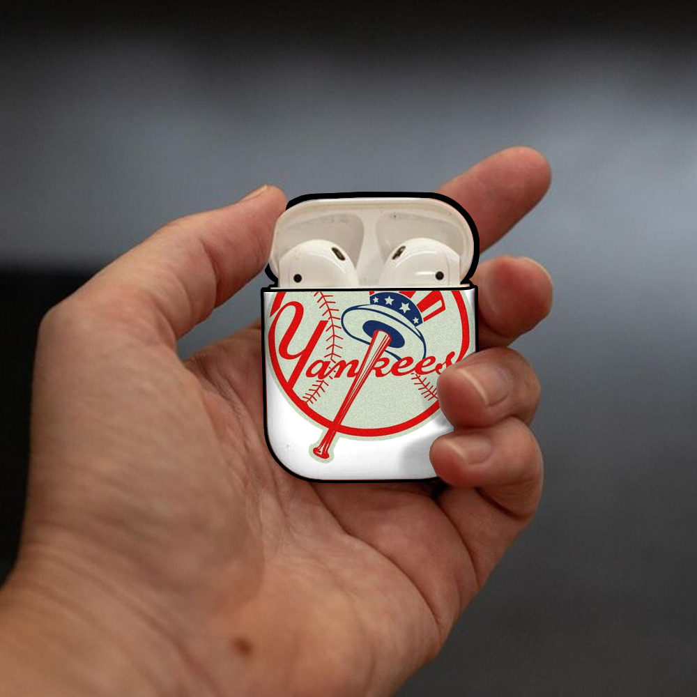 New York Yankees Logo AirPods 2 Case Hard Shell Black, Flexible PC Material, Precise Cutouts, Full Protection, Anti-Fingerprint, Washable, Includes Keychain – Durable & Slim Design