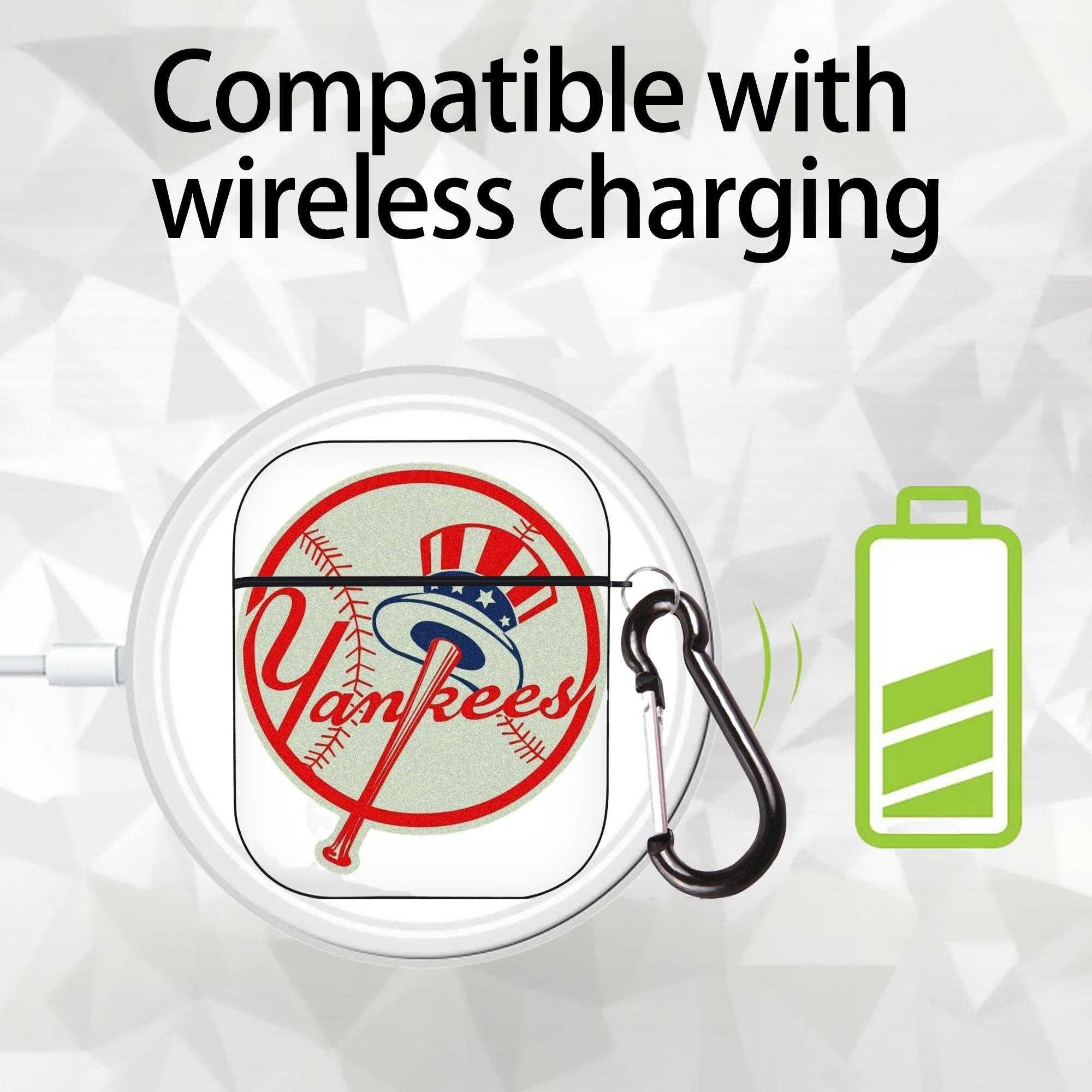 New York Yankees Logo AirPods 2 Case Hard Shell Black, Flexible PC Material, Precise Cutouts, Full Protection, Anti-Fingerprint, Washable, Includes Keychain – Durable & Slim Design