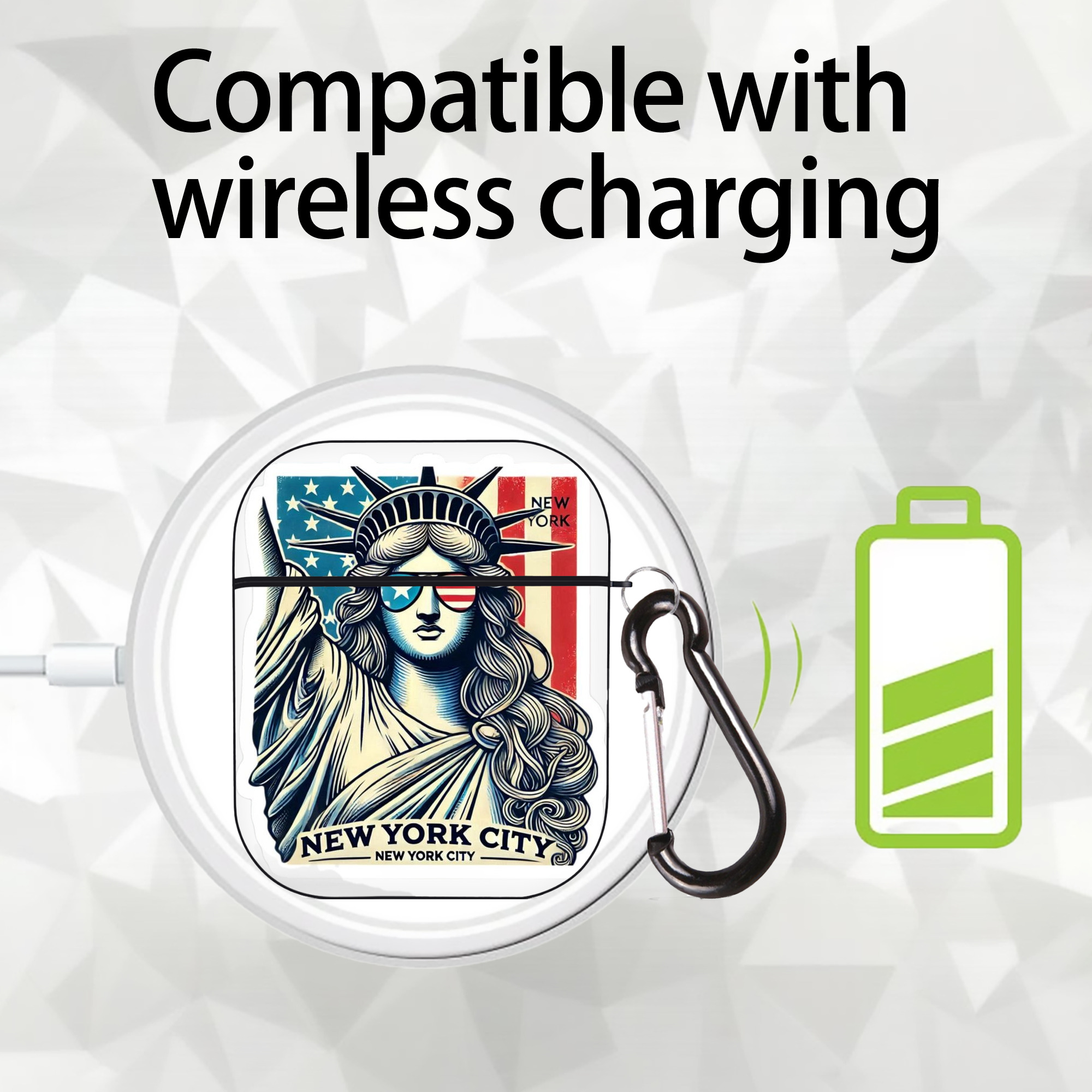 New York Yankees Liberty AirPods 2 Case Hard Shell Black, Flexible PC Material, Precise Cutouts, Full Protection, Anti-Fingerprint, Washable, Includes Keychain – Durable & Slim Design