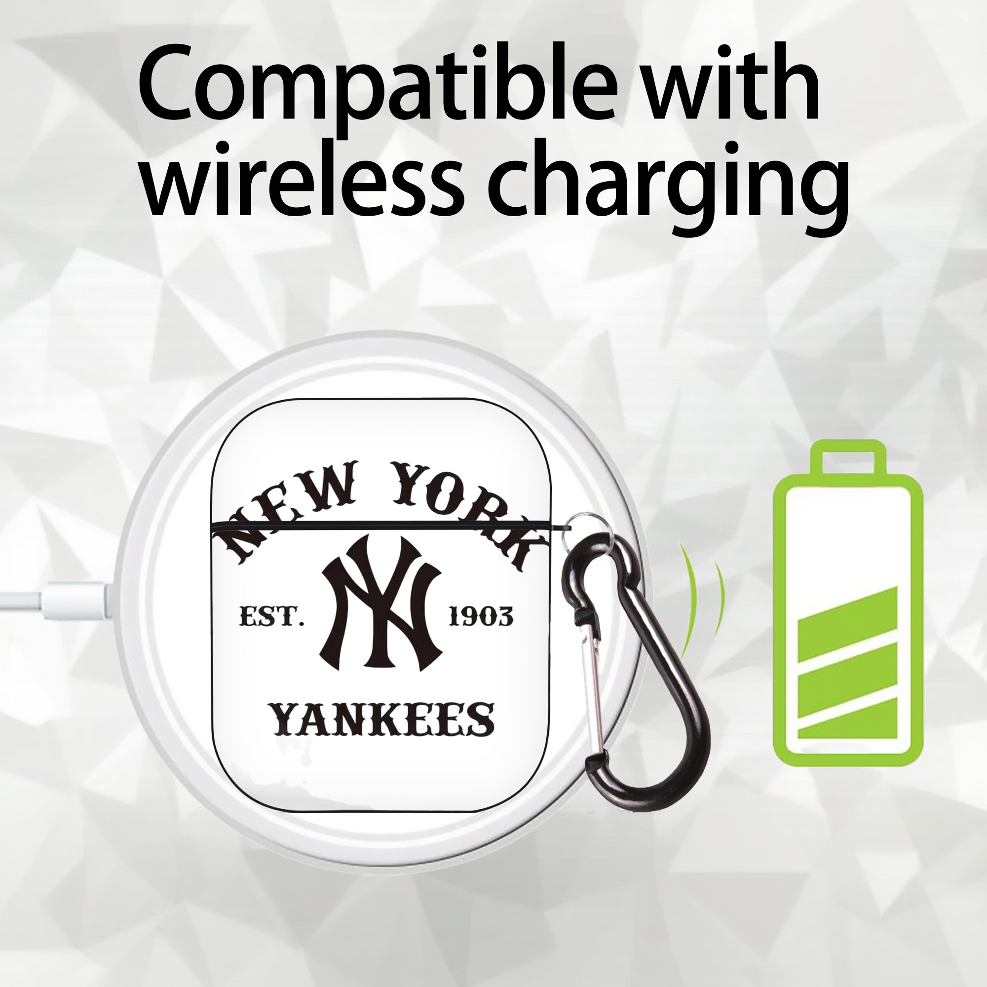 New York Yankees EST 1903 AirPods 2 Case Hard Shell Black, Flexible PC Material, Precise Cutouts, Full Protection, Anti-Fingerprint, Washable, Includes Keychain – Durable & Slim Design