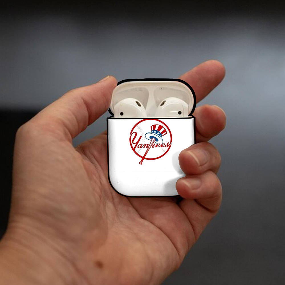 New York Yankees Logo AirPods 2 Case Hard Shell Black, Flexible PC Material, Precise Cutouts, Full Protection, Anti-Fingerprint, Washable, Includes Keychain – Durable & Slim Design