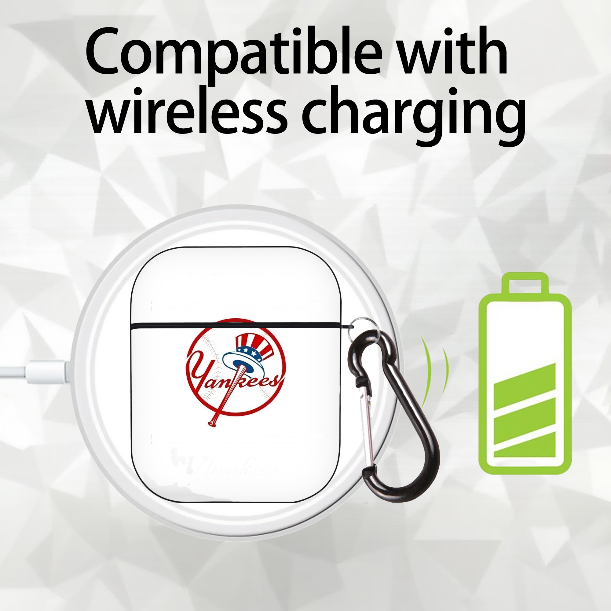 New York Yankees Logo AirPods 2 Case Hard Shell Black, Flexible PC Material, Precise Cutouts, Full Protection, Anti-Fingerprint, Washable, Includes Keychain – Durable & Slim Design