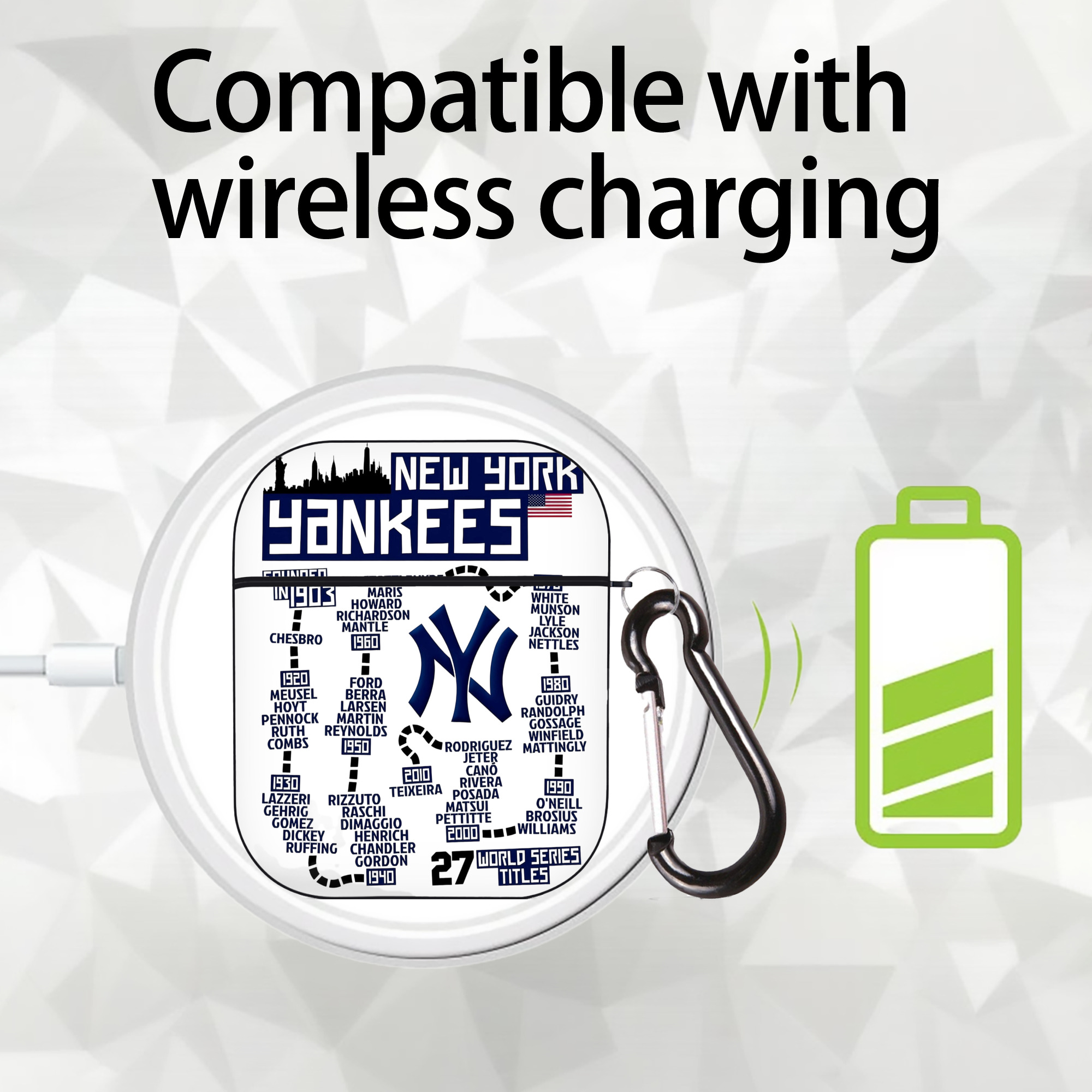 New York Yankees 27 World Series Titles AirPods 2 Case Hard Shell Black, Flexible PC Material, Precise Cutouts, Full Protection, Anti-Fingerprint, Washable, Includes Keychain – Durable & Slim Design