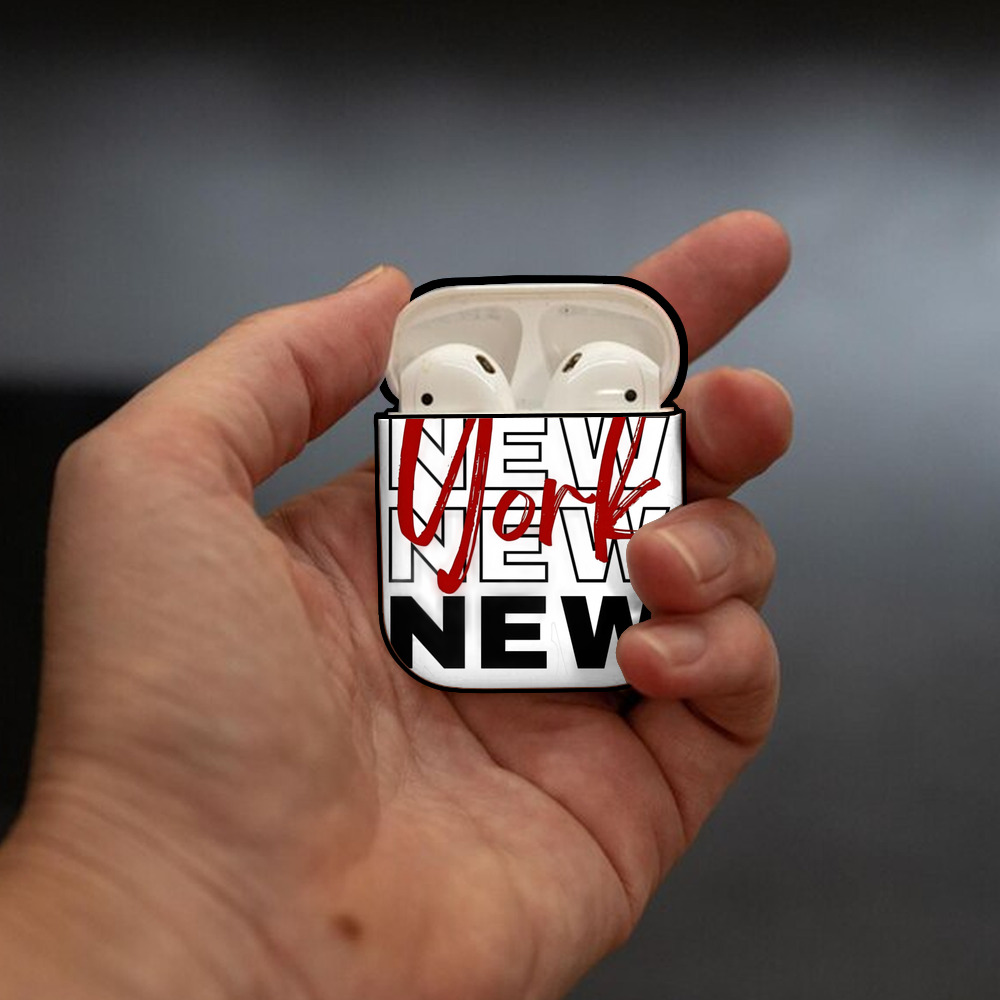 New York Yankees New York Logo AirPods 2 Case Hard Shell Black, Flexible PC Material, Precise Cutouts, Full Protection, Anti-Fingerprint, Washable, Includes Keychain – Durable & Slim Design