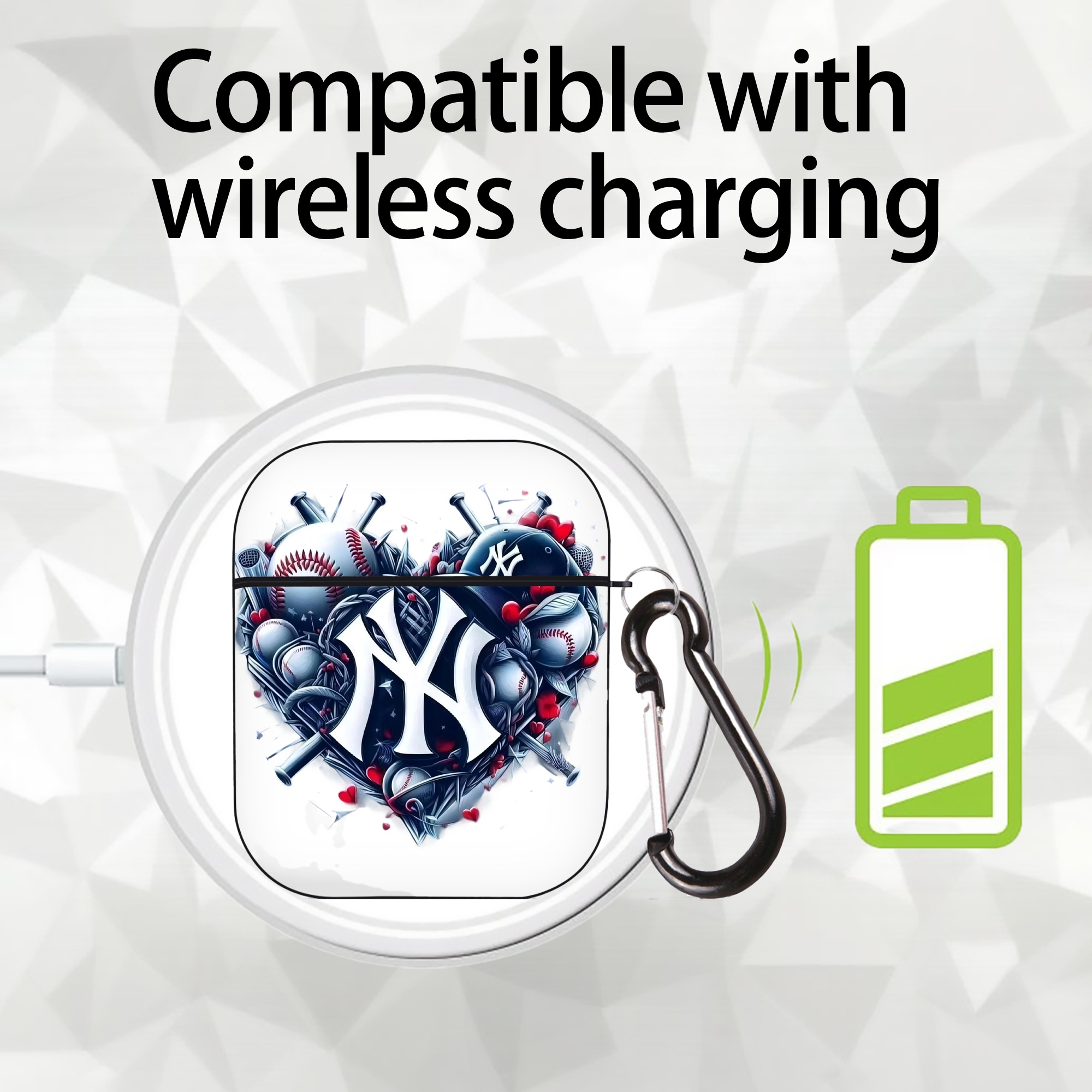 New York Yankees Heart AirPods 2 Case Hard Shell Black, Flexible PC Material, Precise Cutouts, Full Protection, Anti-Fingerprint, Washable, Includes Keychain – Durable & Slim Design