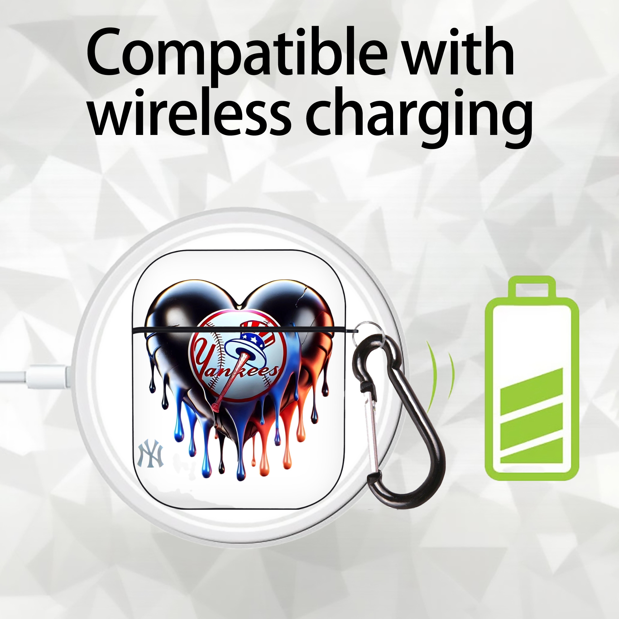 New York Yankees Heart AirPods 2 Case Hard Shell Black, Flexible PC Material, Precise Cutouts, Full Protection, Anti-Fingerprint, Washable, Includes Keychain – Durable & Slim Design