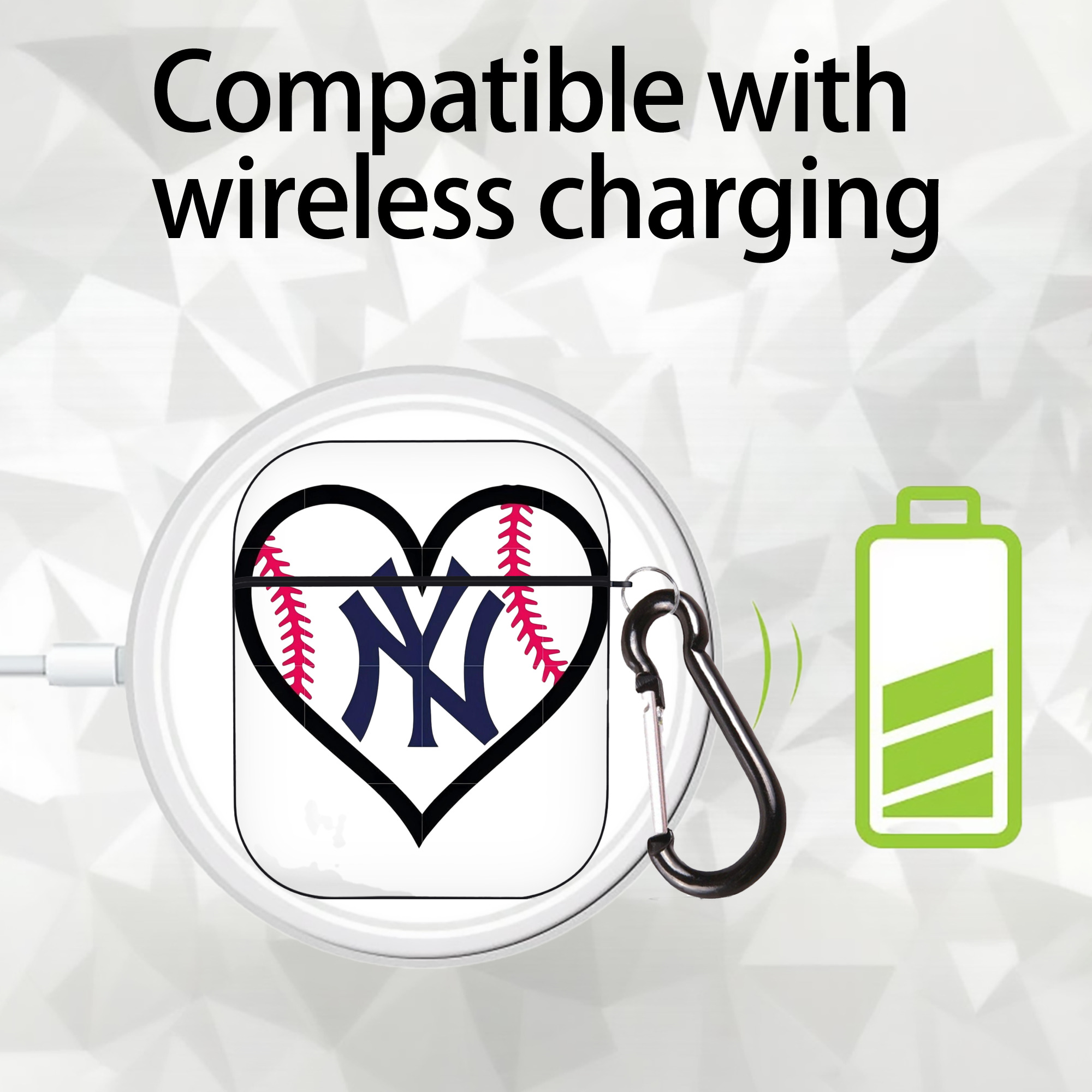 New York Yankees Heart AirPods 2 Case Hard Shell Black, Flexible PC Material, Precise Cutouts, Full Protection, Anti-Fingerprint, Washable, Includes Keychain – Durable & Slim Design