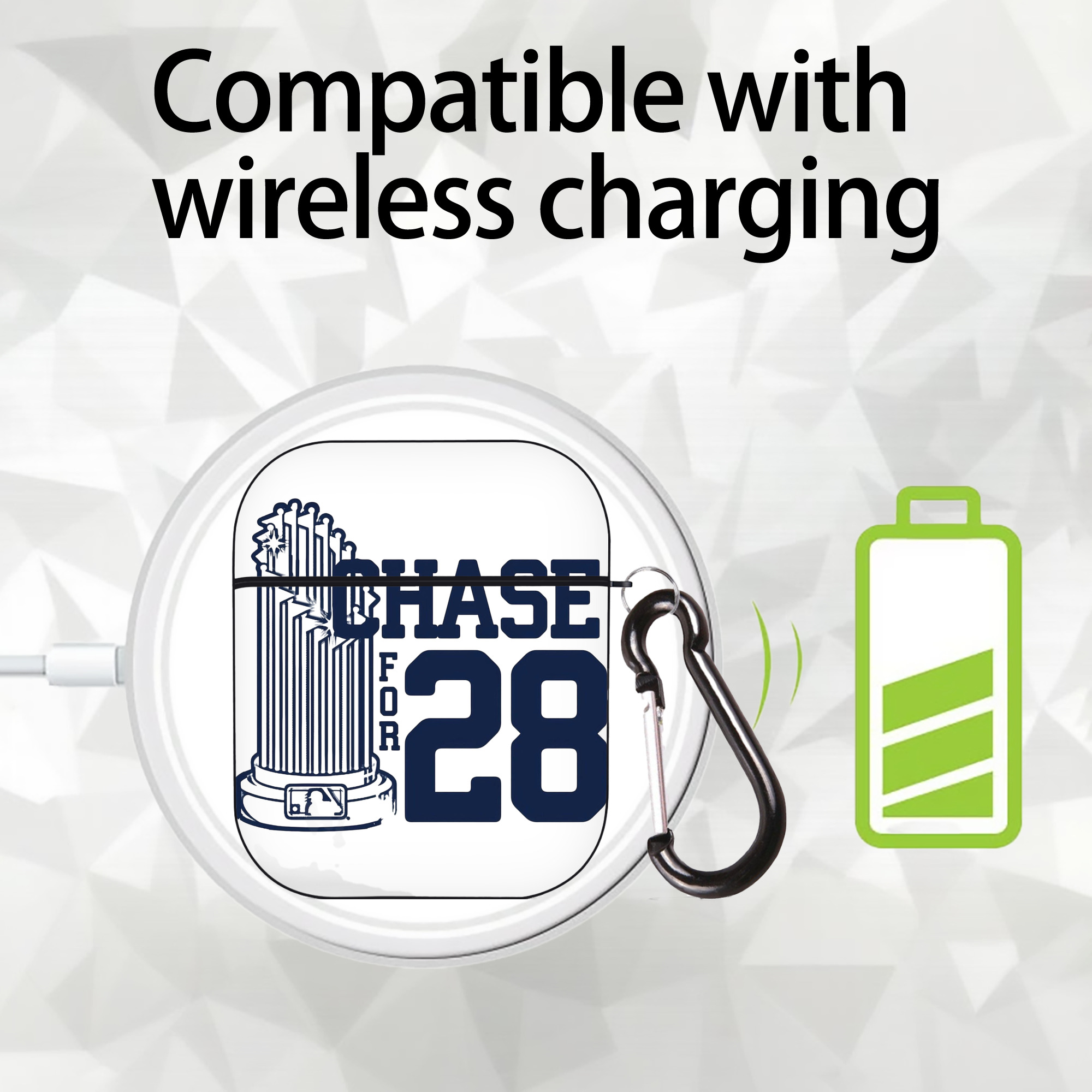 New York Yankees Chase For 28 AirPods 2 Case Hard Shell Black, Flexible PC Material, Precise Cutouts, Full Protection, Anti-Fingerprint, Washable, Includes Keychain – Durable & Slim Design